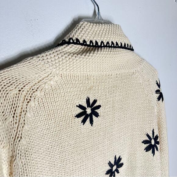 The Great. Daisy Lodge Knit Cardigan Embroidered Sweater in Cream/Black Sz 0/ XS - Picture 8 of 9